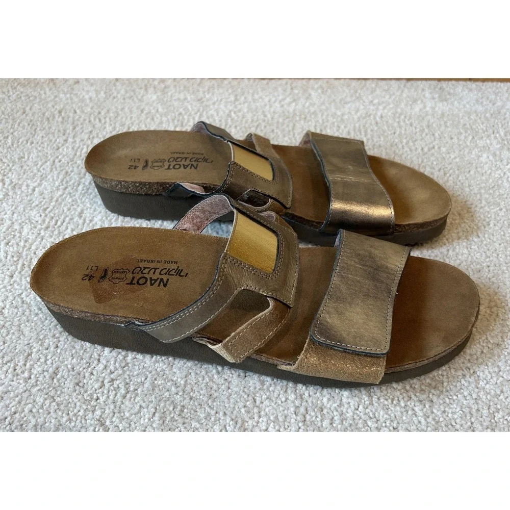 Naot  Leather Nancy Sandals Bronze Gold Size 42 US‎ 11 11.5 Slip On Slides